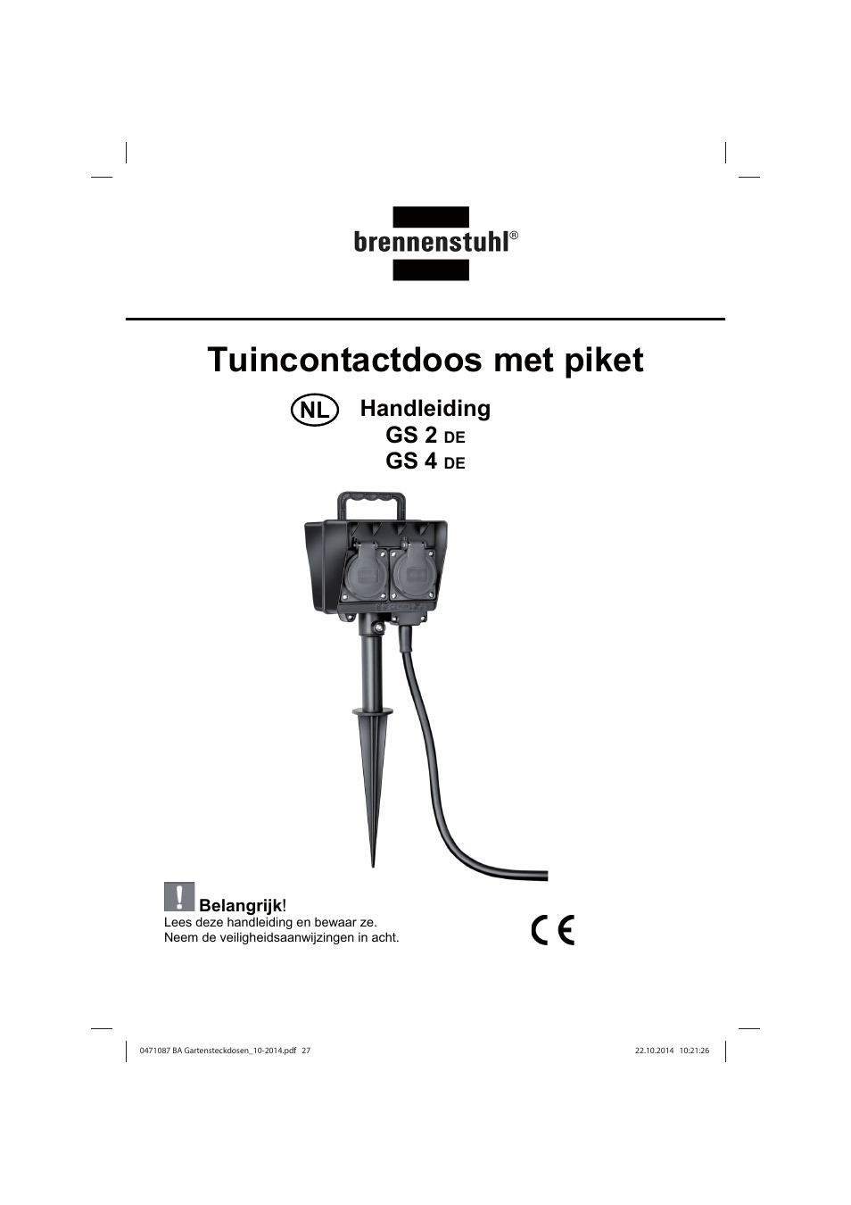 Tuincontactdoos met piket, Handleiding gs 2, Gs 4 | Brennenstuhl Socket outlet with earth rod IP44 2-way 1,4m H07RN-F 3G1,5 User Manual | Page 27 / 76
