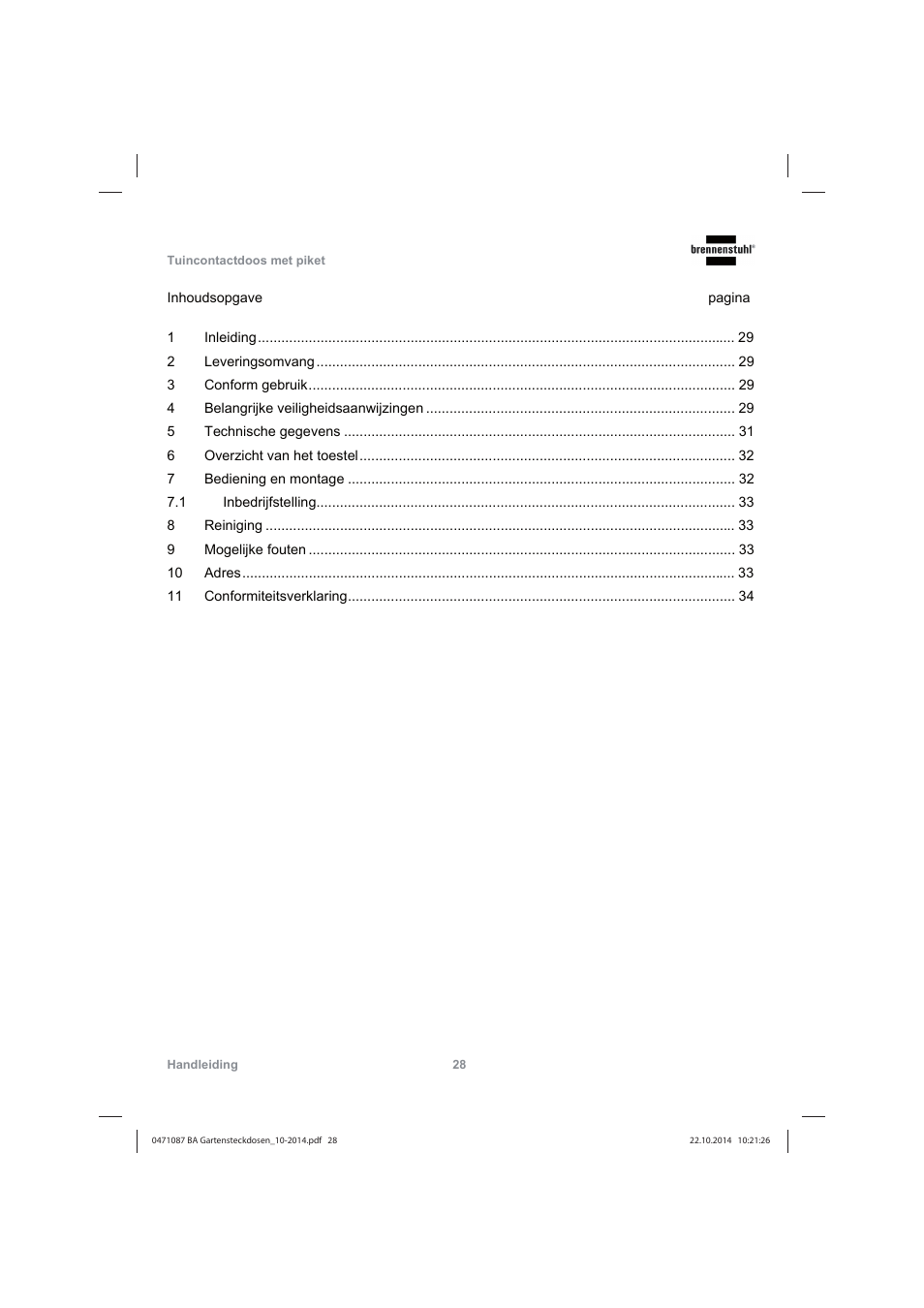 Brennenstuhl Socket outlet with earth rod IP44 2-way 1,4m H07RN-F 3G1,5 User Manual | Page 28 / 76