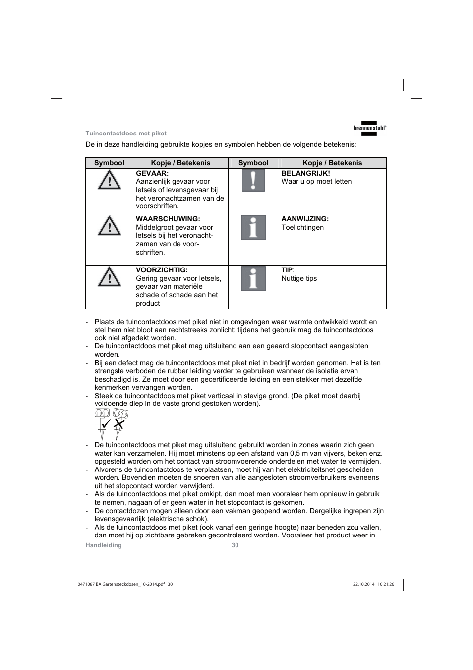 Brennenstuhl Socket outlet with earth rod IP44 2-way 1,4m H07RN-F 3G1,5 User Manual | Page 30 / 76