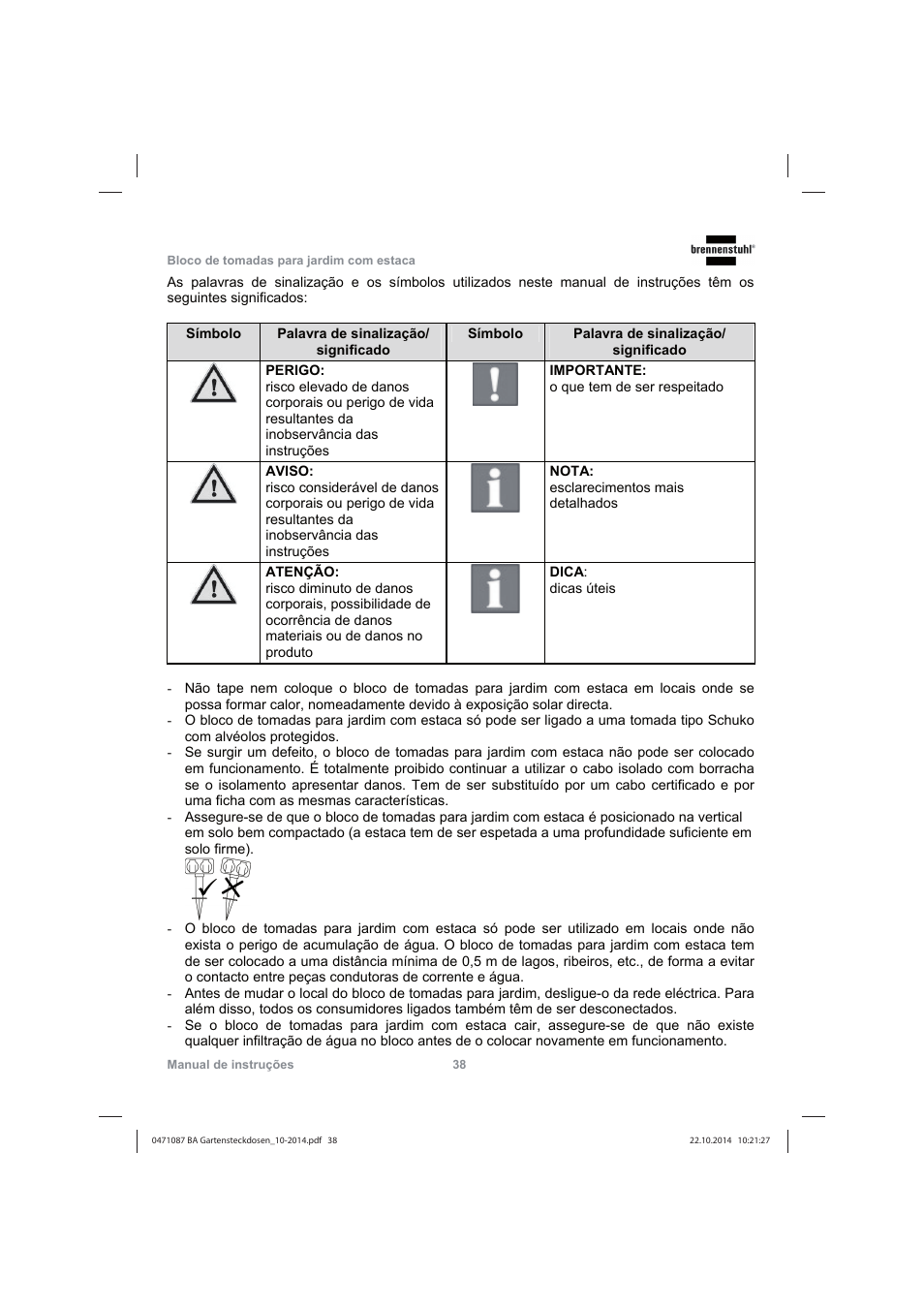 Brennenstuhl Socket outlet with earth rod IP44 2-way 1,4m H07RN-F 3G1,5 User Manual | Page 38 / 76