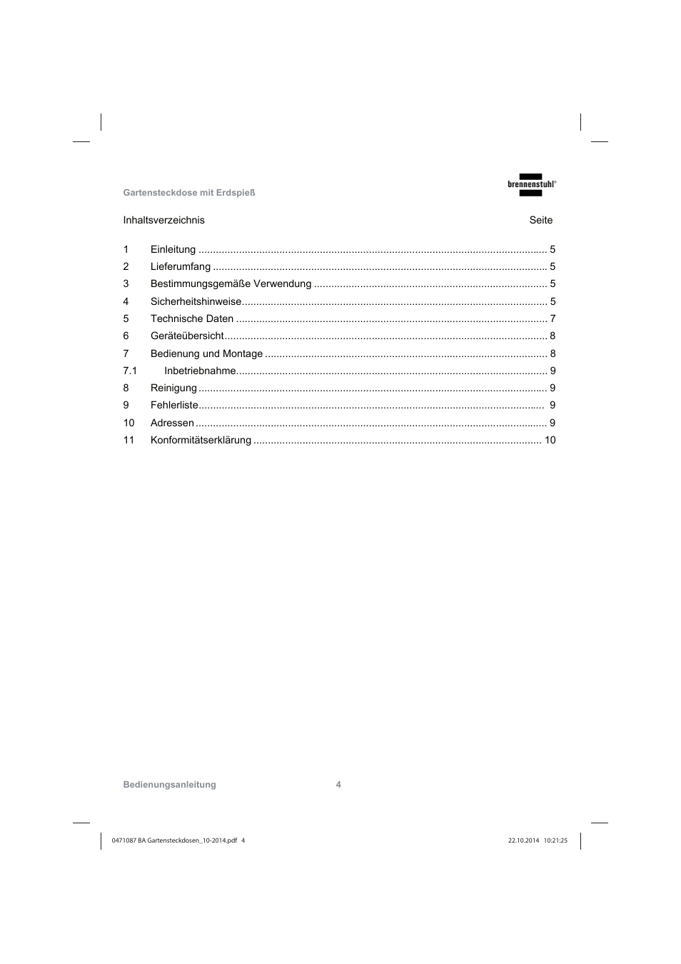 Brennenstuhl Socket outlet with earth rod IP44 2-way 1,4m H07RN-F 3G1,5 User Manual | Page 4 / 76