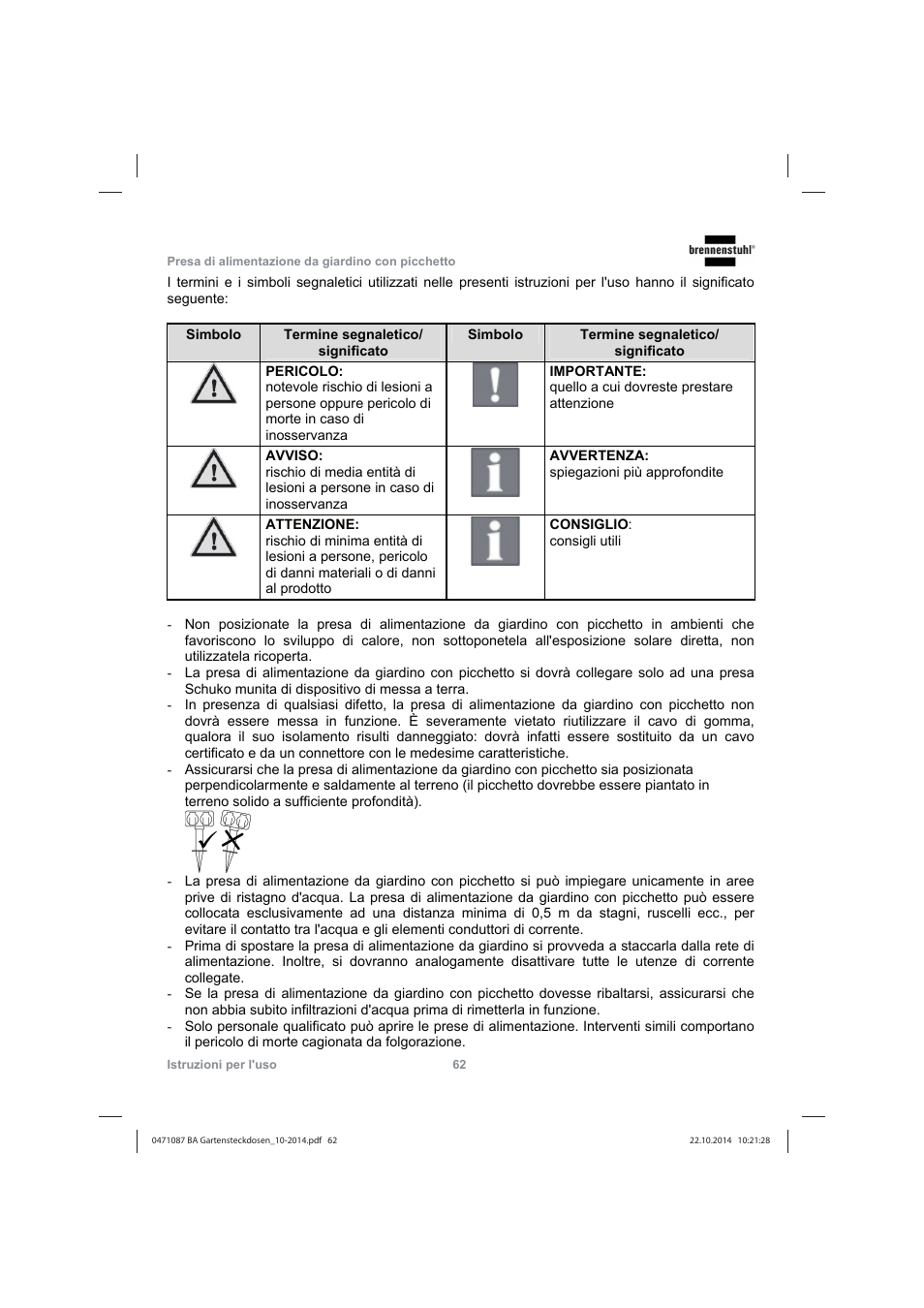 Brennenstuhl Socket outlet with earth rod IP44 2-way 1,4m H07RN-F 3G1,5 User Manual | Page 62 / 76