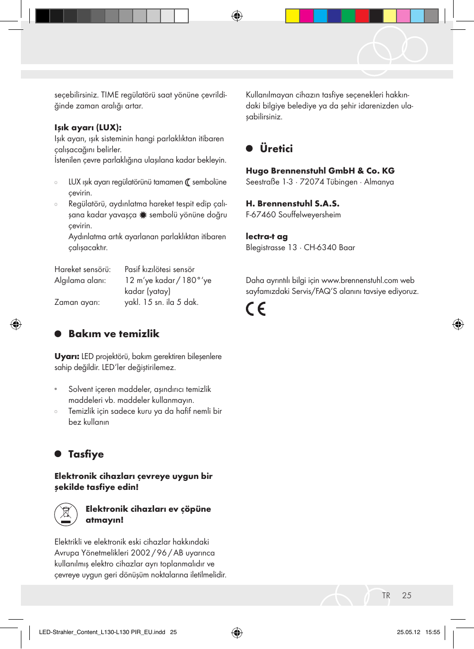 Bakım ve temizlik, Tasfiye, Üretici | Brennenstuhl LED Lamp L130 IP44 7,4W 560lm 130xLED black Energy efficiency class A+ User Manual | Page 25 / 44