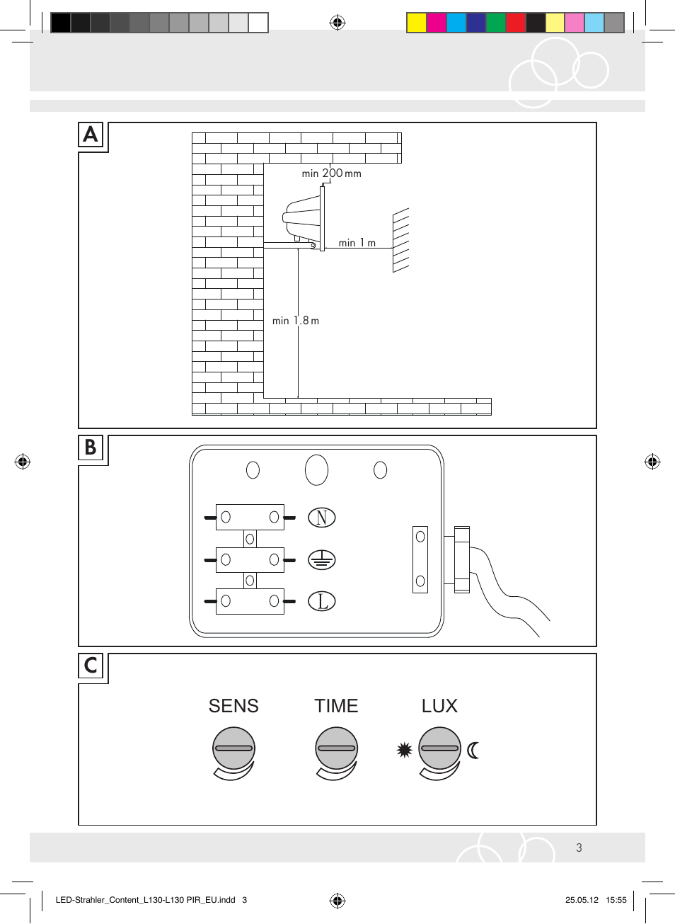 Sens time lux | Brennenstuhl LED Lamp L130 IP44 7,4W 560lm 130xLED black Energy efficiency class A+ User Manual | Page 3 / 44