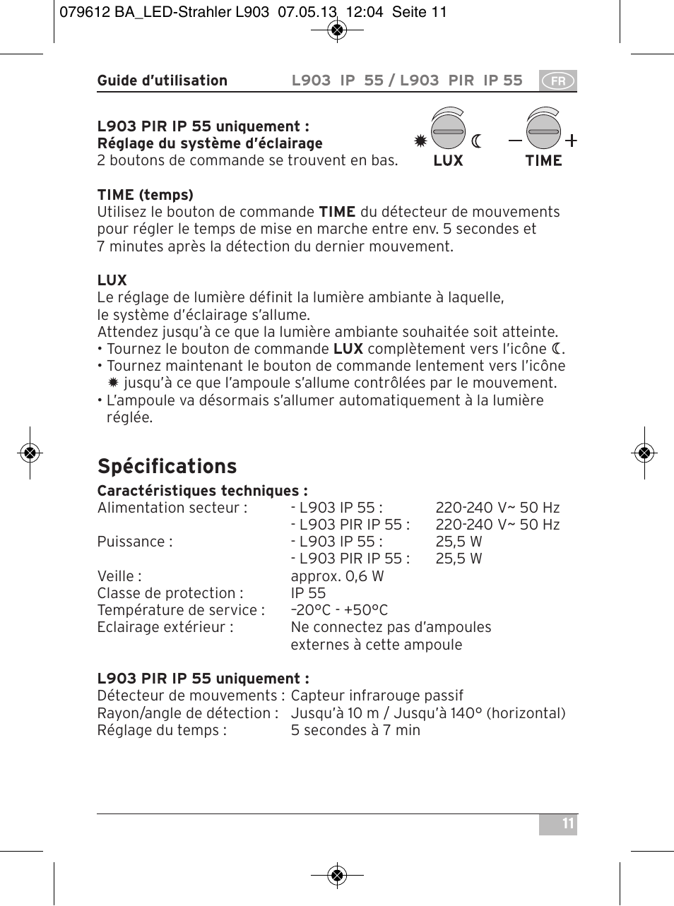 Spécifications | Brennenstuhl Chip LED Light L CN 150 PIR IP44 with PIR sensor 50W 3500lm Energy efficiency class A User Manual | Page 11 / 72