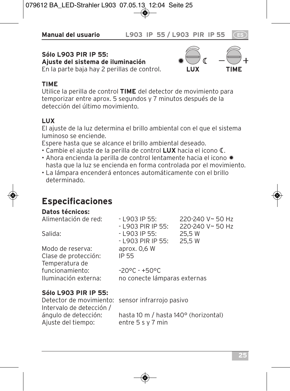 Especificaciones | Brennenstuhl Chip LED Light L CN 150 PIR IP44 with PIR sensor 50W 3500lm Energy efficiency class A User Manual | Page 25 / 72