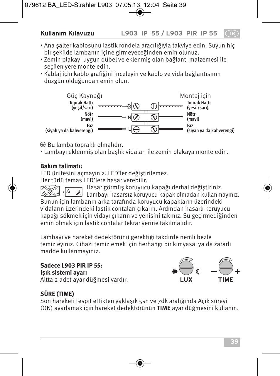 Brennenstuhl Chip LED Light L CN 150 PIR IP44 with PIR sensor 50W 3500lm Energy efficiency class A User Manual | Page 39 / 72