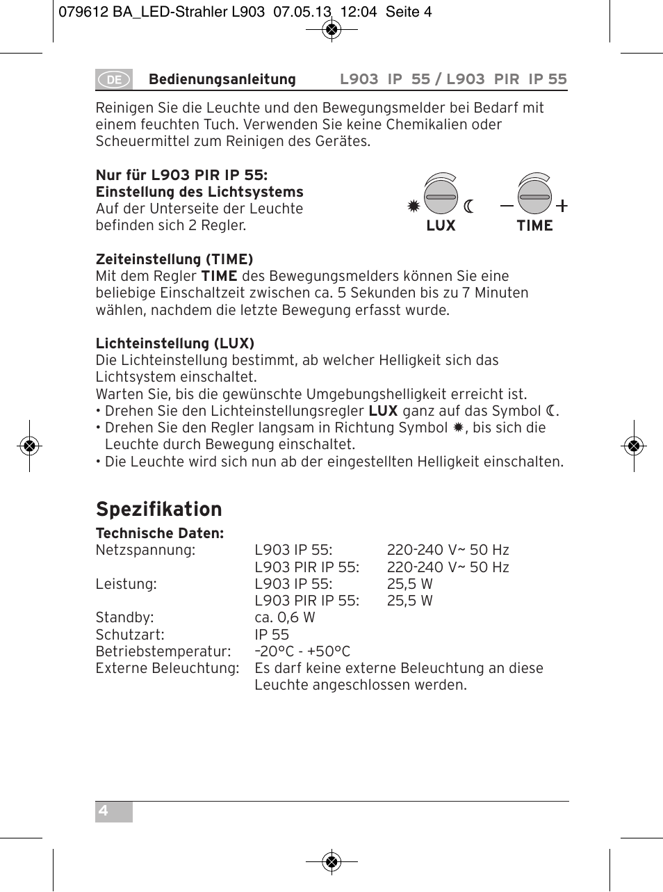 Spezifikation | Brennenstuhl Chip LED Light L CN 150 PIR IP44 with PIR sensor 50W 3500lm Energy efficiency class A User Manual | Page 4 / 72