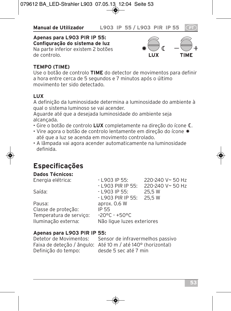 Especificações | Brennenstuhl Chip LED Light L CN 150 PIR IP44 with PIR sensor 50W 3500lm Energy efficiency class A User Manual | Page 53 / 72