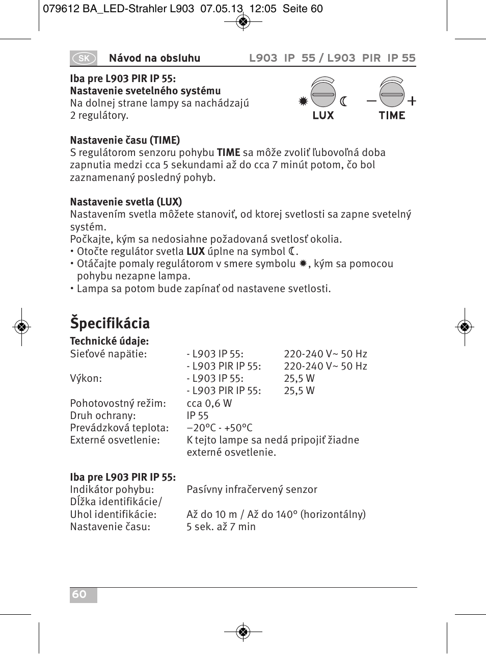 Špecifikácia | Brennenstuhl Chip LED Light L CN 150 PIR IP44 with PIR sensor 50W 3500lm Energy efficiency class A User Manual | Page 60 / 72