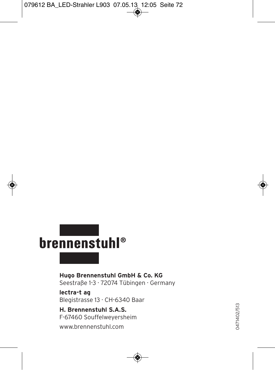 Brennenstuhl Chip LED Light L CN 150 PIR IP44 with PIR sensor 50W 3500lm Energy efficiency class A User Manual | Page 72 / 72
