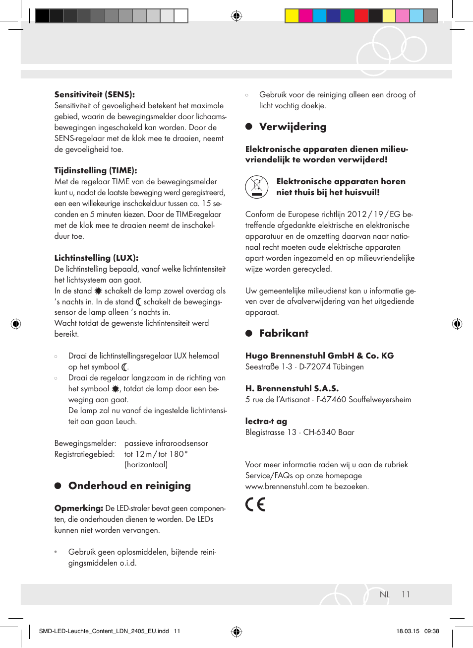 Onderhoud en reiniging, Verwijdering, Fabrikant | Brennenstuhl High Performance LED Lamp L903 IP55 9x3W 1675lm white Energy efficiency class A User Manual | Page 11 / 48