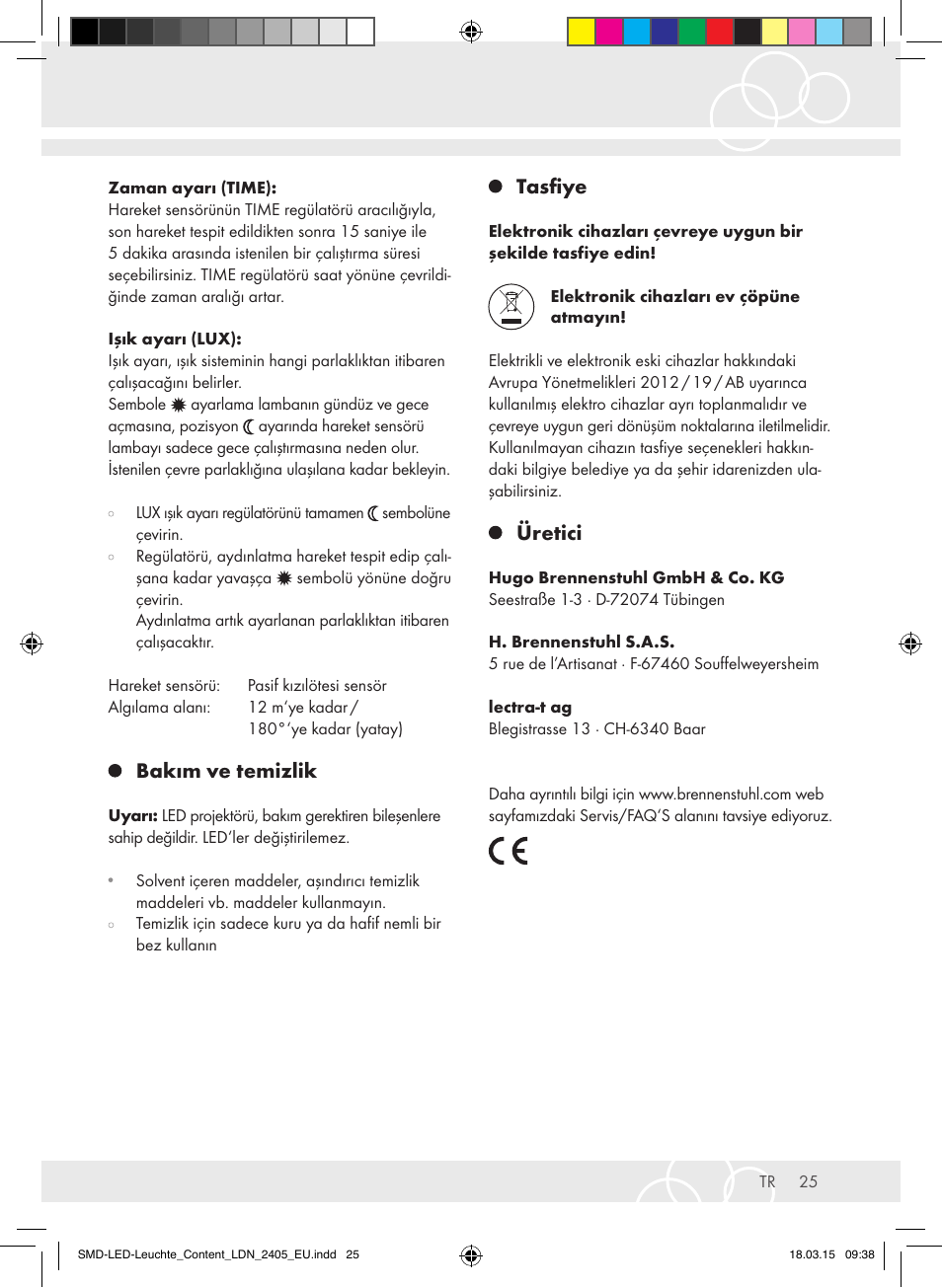 Bakım ve temizlik, Tasfiye, Üretici | Brennenstuhl High Performance LED Lamp L903 IP55 9x3W 1675lm white Energy efficiency class A User Manual | Page 25 / 48