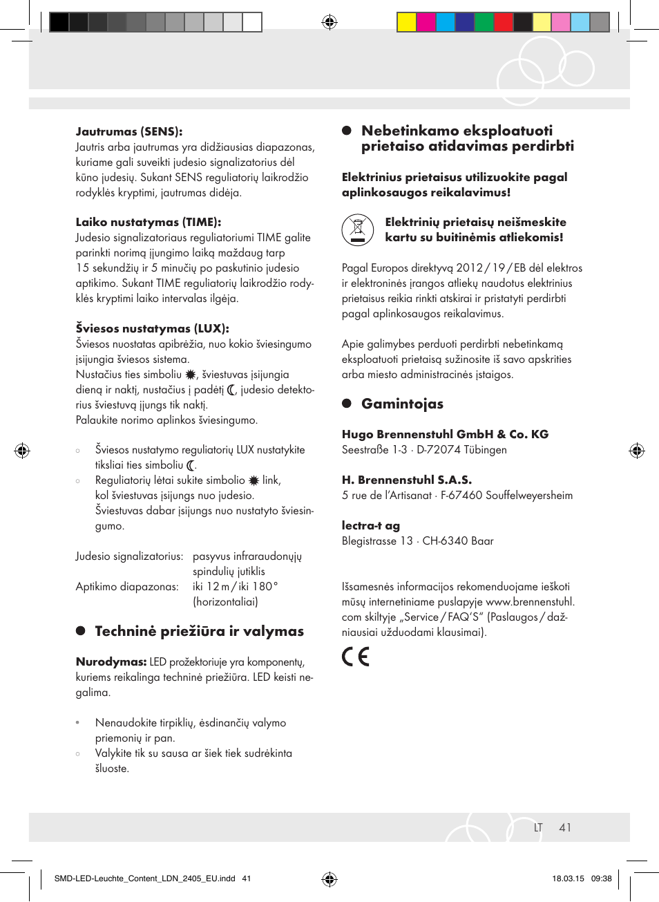 Techninė priežiūra ir valymas, Gamintojas | Brennenstuhl High Performance LED Lamp L903 IP55 9x3W 1675lm white Energy efficiency class A User Manual | Page 41 / 48