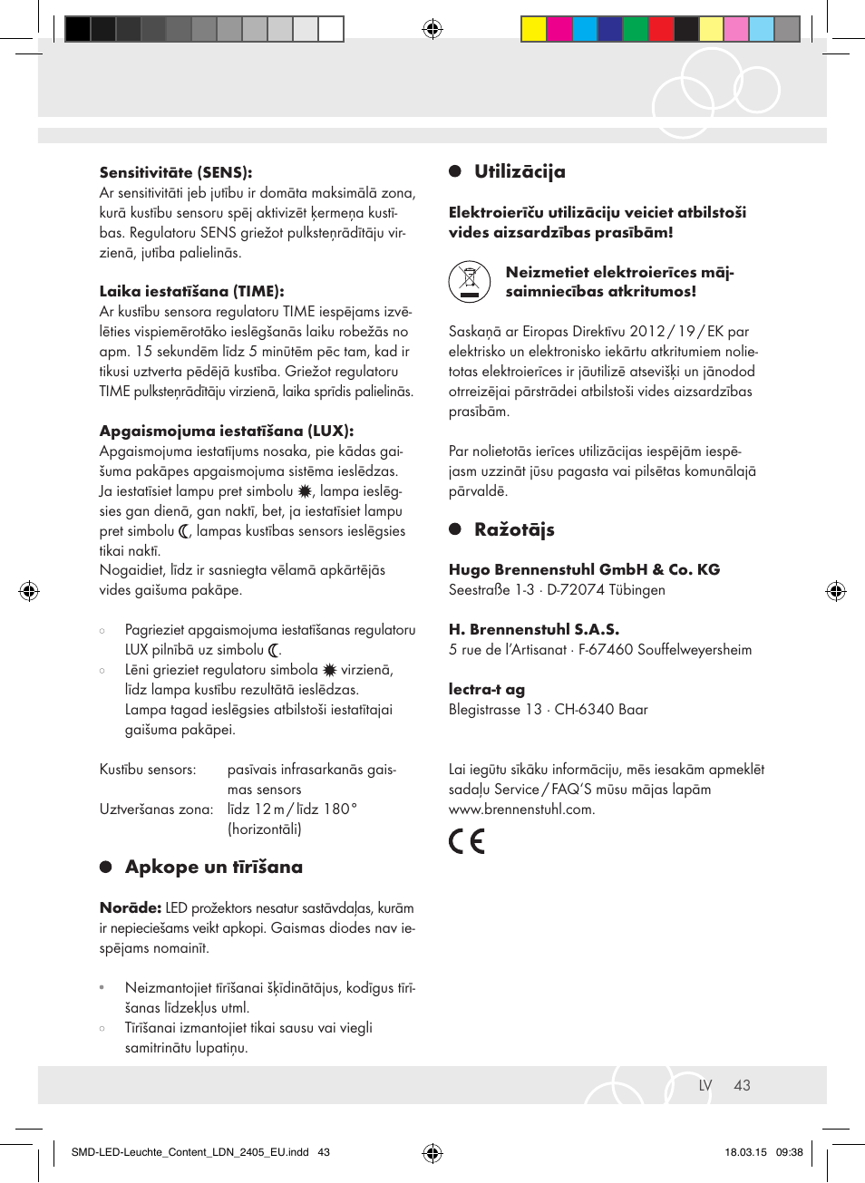 Apkope un tīrīšana, Utilizācija, Ražotājs | Brennenstuhl High Performance LED Lamp L903 IP55 9x3W 1675lm white Energy efficiency class A User Manual | Page 43 / 48