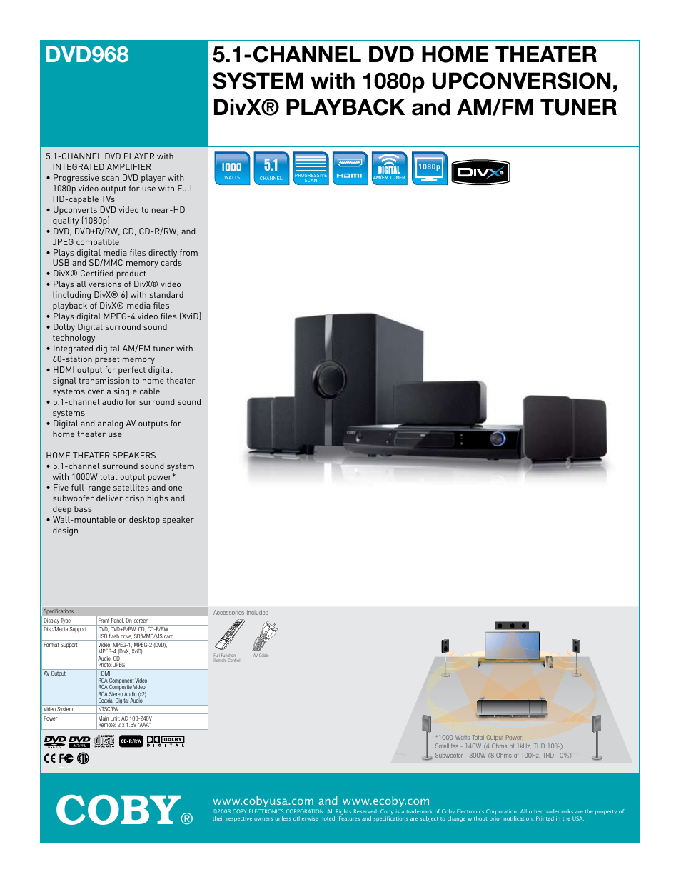 COBY electronic DVD968 User Manual | 1 page