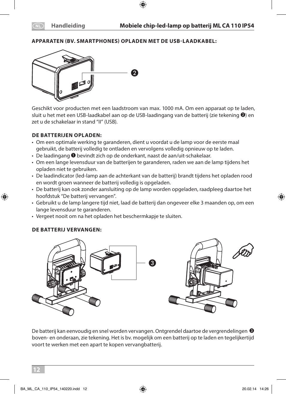 Brennenstuhl Mobile Akku Chip LED Light ML CA 110 IP54 10W 650lm battery exchangeable and with power supply User Manual | Page 12 / 64