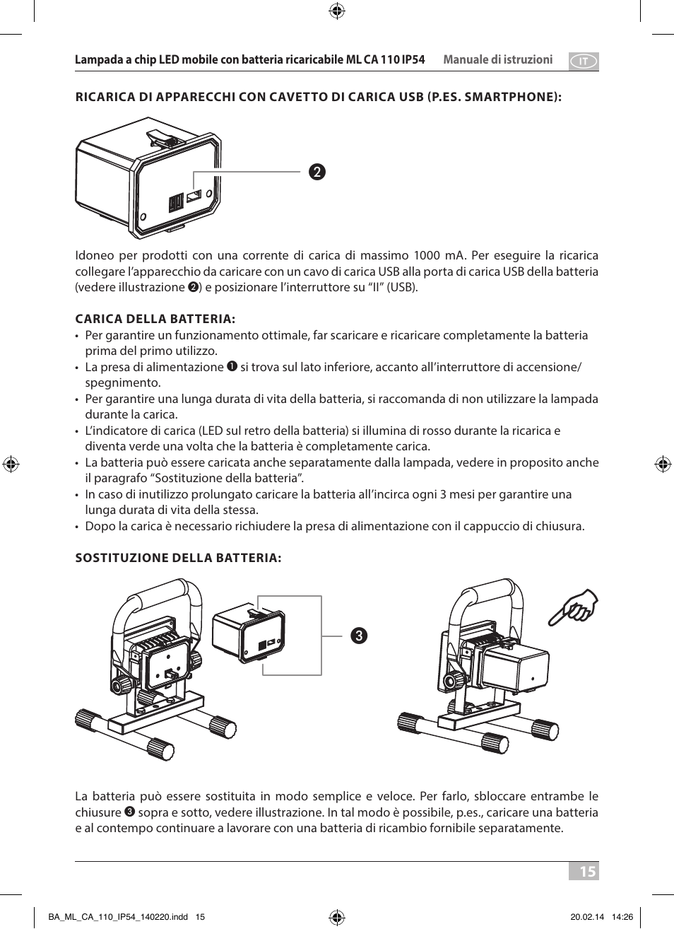 Brennenstuhl Mobile Akku Chip LED Light ML CA 110 IP54 10W 650lm battery exchangeable and with power supply User Manual | Page 15 / 64