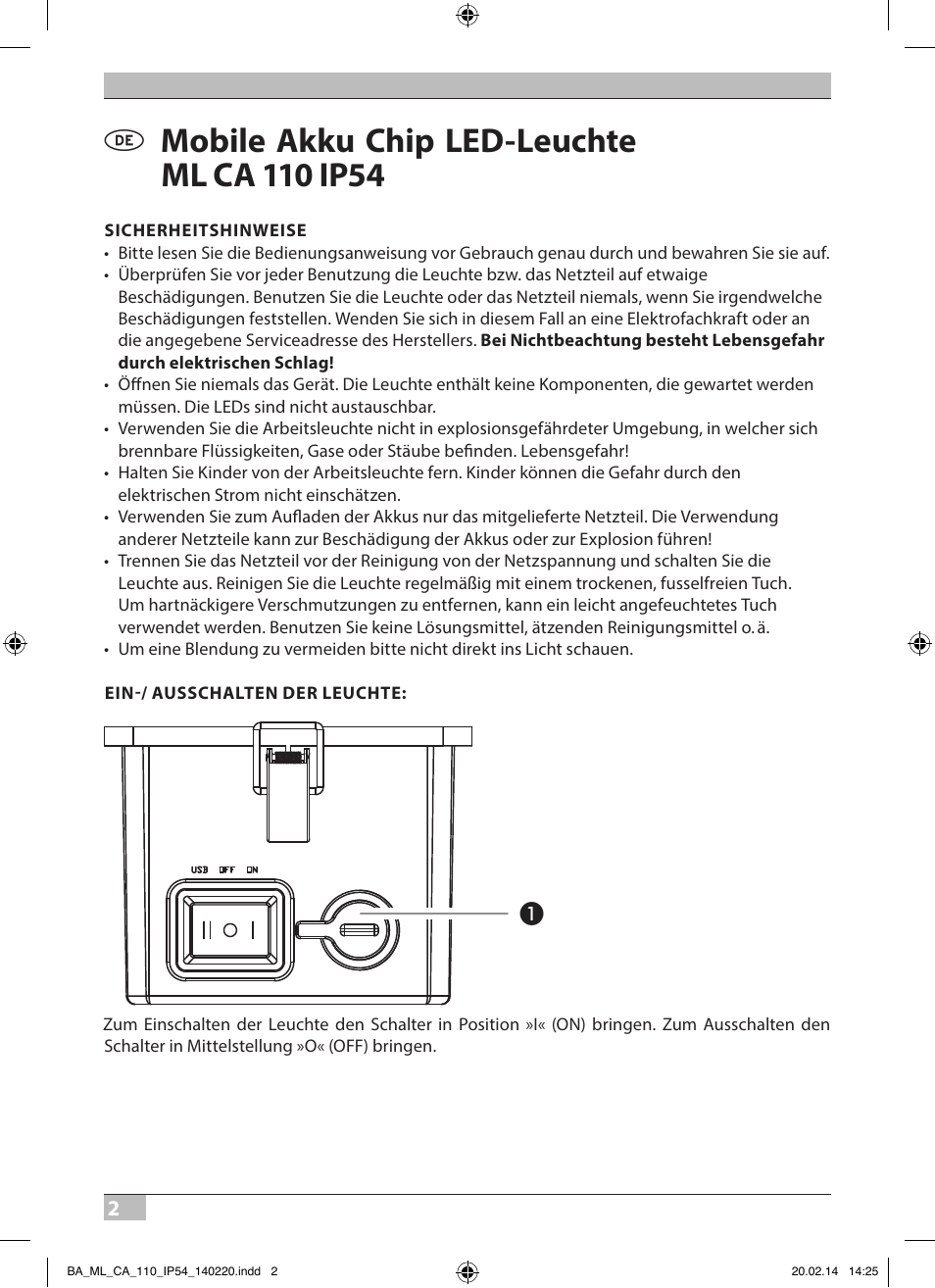 Brennenstuhl Mobile Akku Chip LED Light ML CA 110 IP54 10W 650lm battery exchangeable and with power supply User Manual | Page 2 / 64