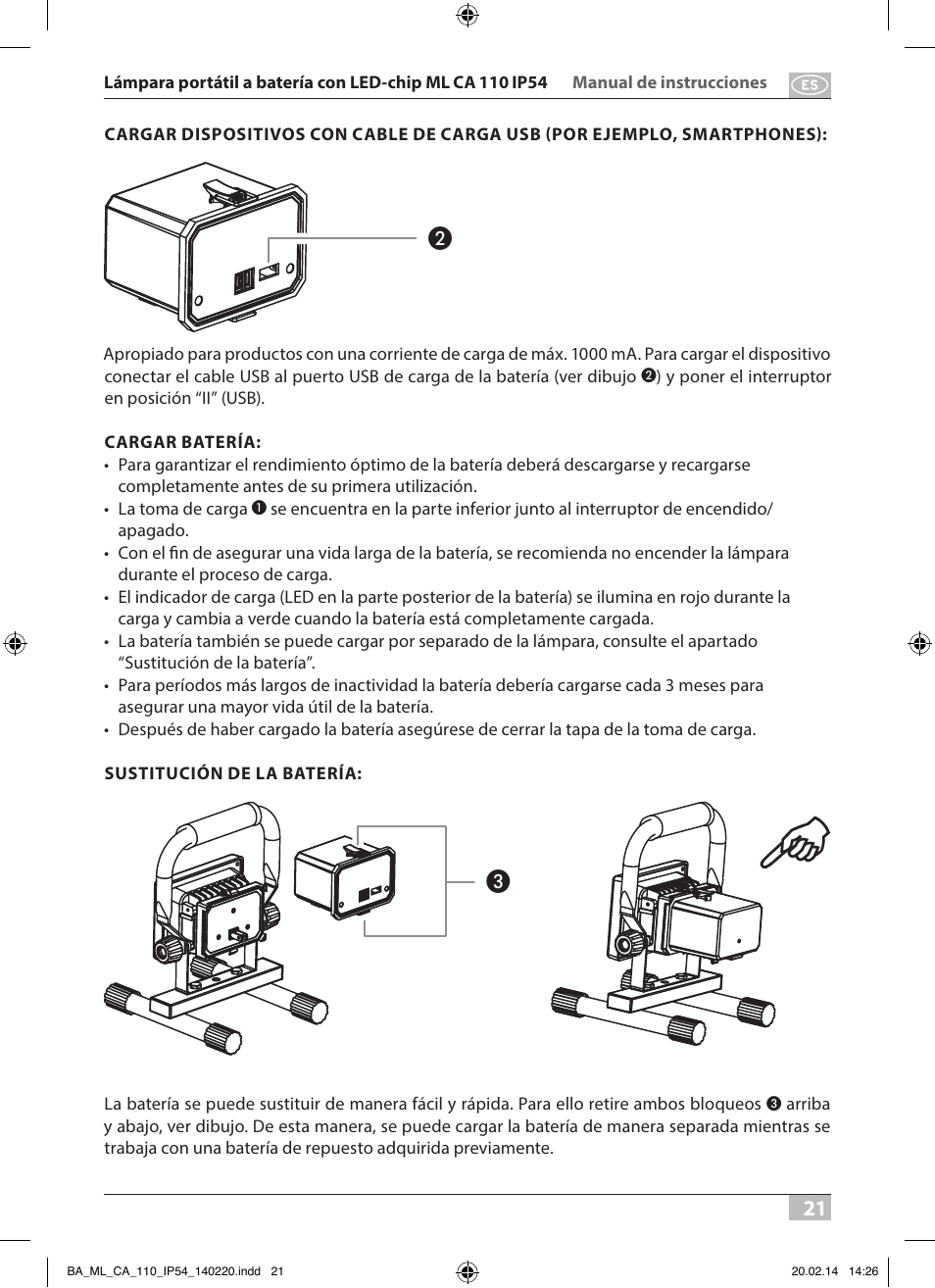 Brennenstuhl Mobile Akku Chip LED Light ML CA 110 IP54 10W 650lm battery exchangeable and with power supply User Manual | Page 21 / 64