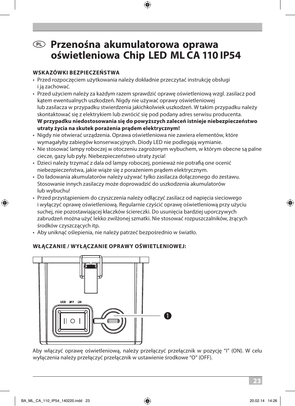 Brennenstuhl Mobile Akku Chip LED Light ML CA 110 IP54 10W 650lm battery exchangeable and with power supply User Manual | Page 23 / 64