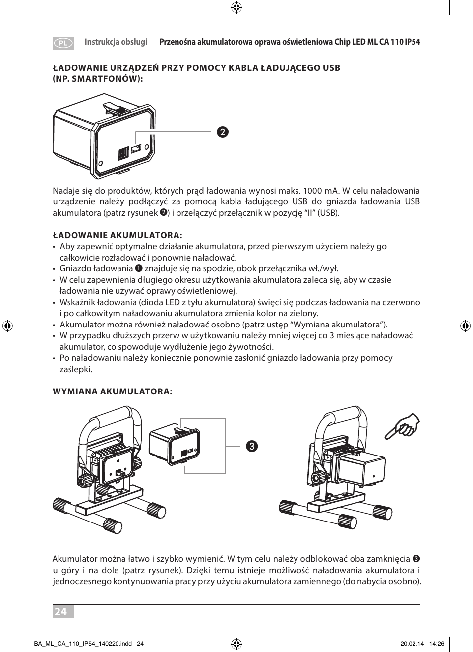 Brennenstuhl Mobile Akku Chip LED Light ML CA 110 IP54 10W 650lm battery exchangeable and with power supply User Manual | Page 24 / 64
