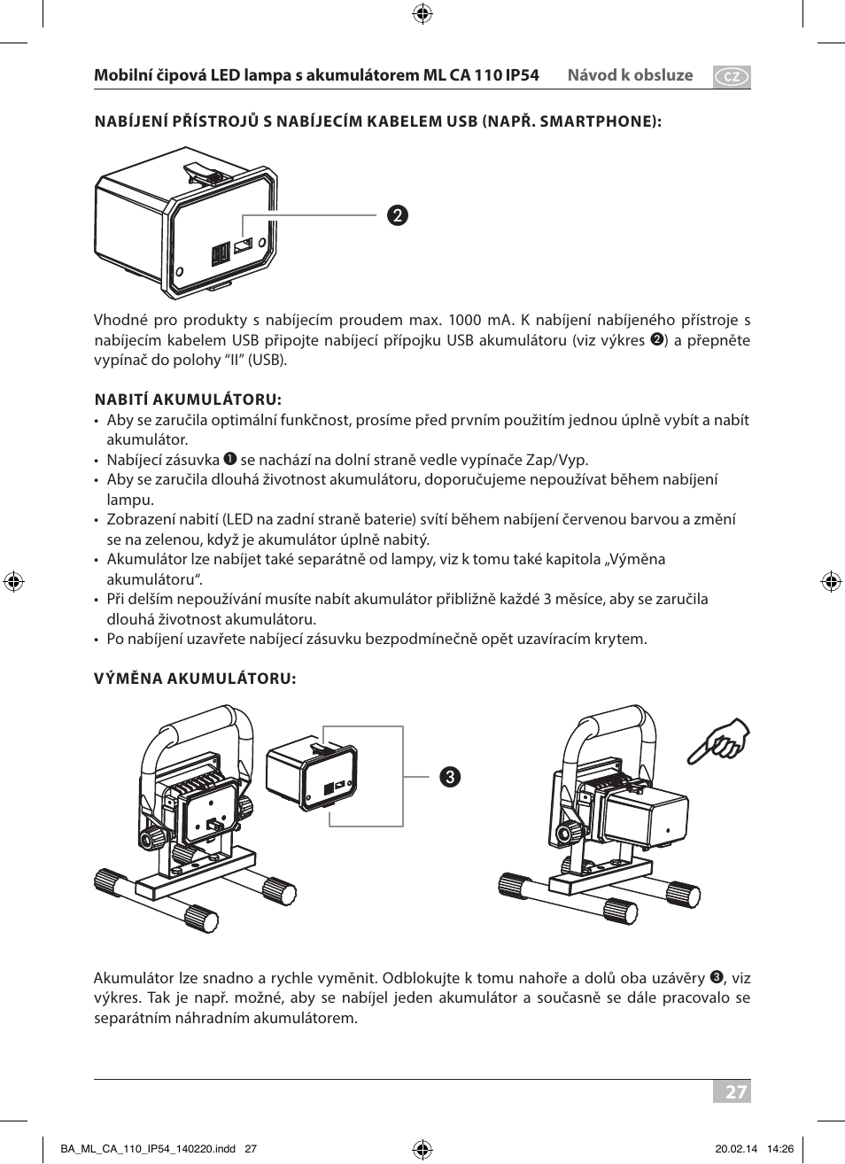 Brennenstuhl Mobile Akku Chip LED Light ML CA 110 IP54 10W 650lm battery exchangeable and with power supply User Manual | Page 27 / 64