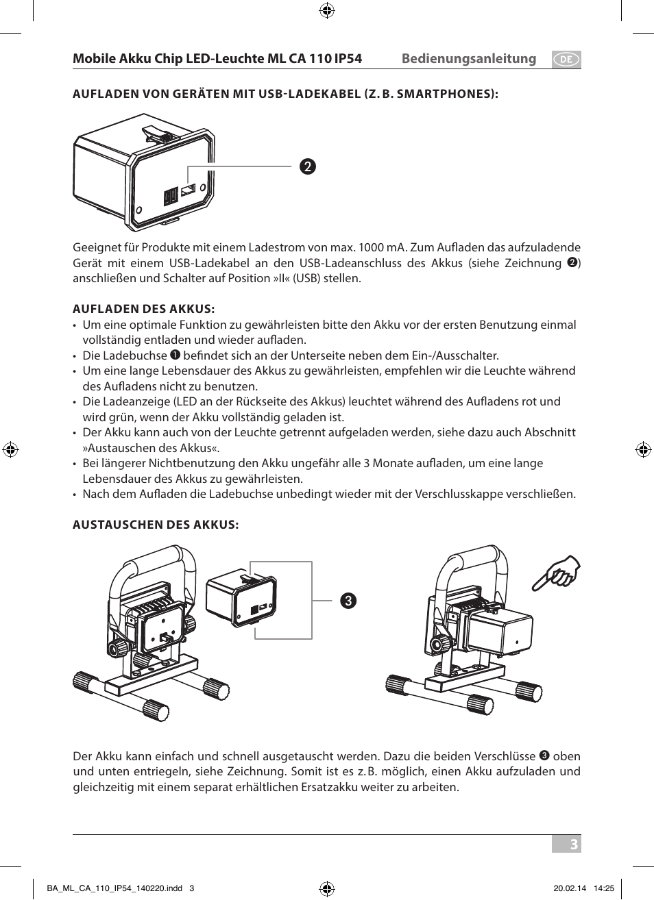Brennenstuhl Mobile Akku Chip LED Light ML CA 110 IP54 10W 650lm battery exchangeable and with power supply User Manual | Page 3 / 64