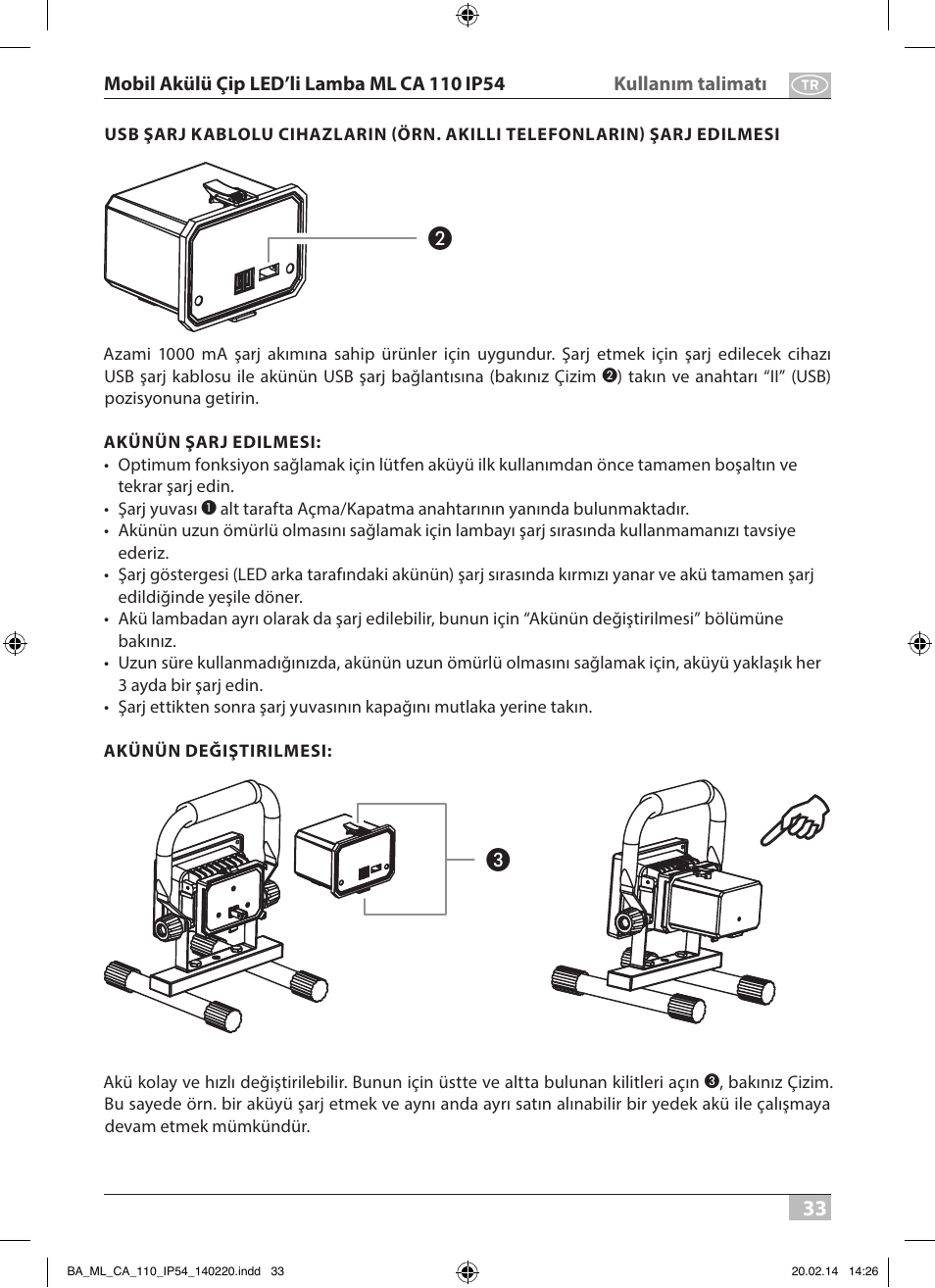 Brennenstuhl Mobile Akku Chip LED Light ML CA 110 IP54 10W 650lm battery exchangeable and with power supply User Manual | Page 33 / 64