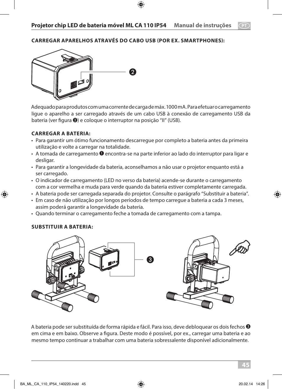 Brennenstuhl Mobile Akku Chip LED Light ML CA 110 IP54 10W 650lm battery exchangeable and with power supply User Manual | Page 45 / 64