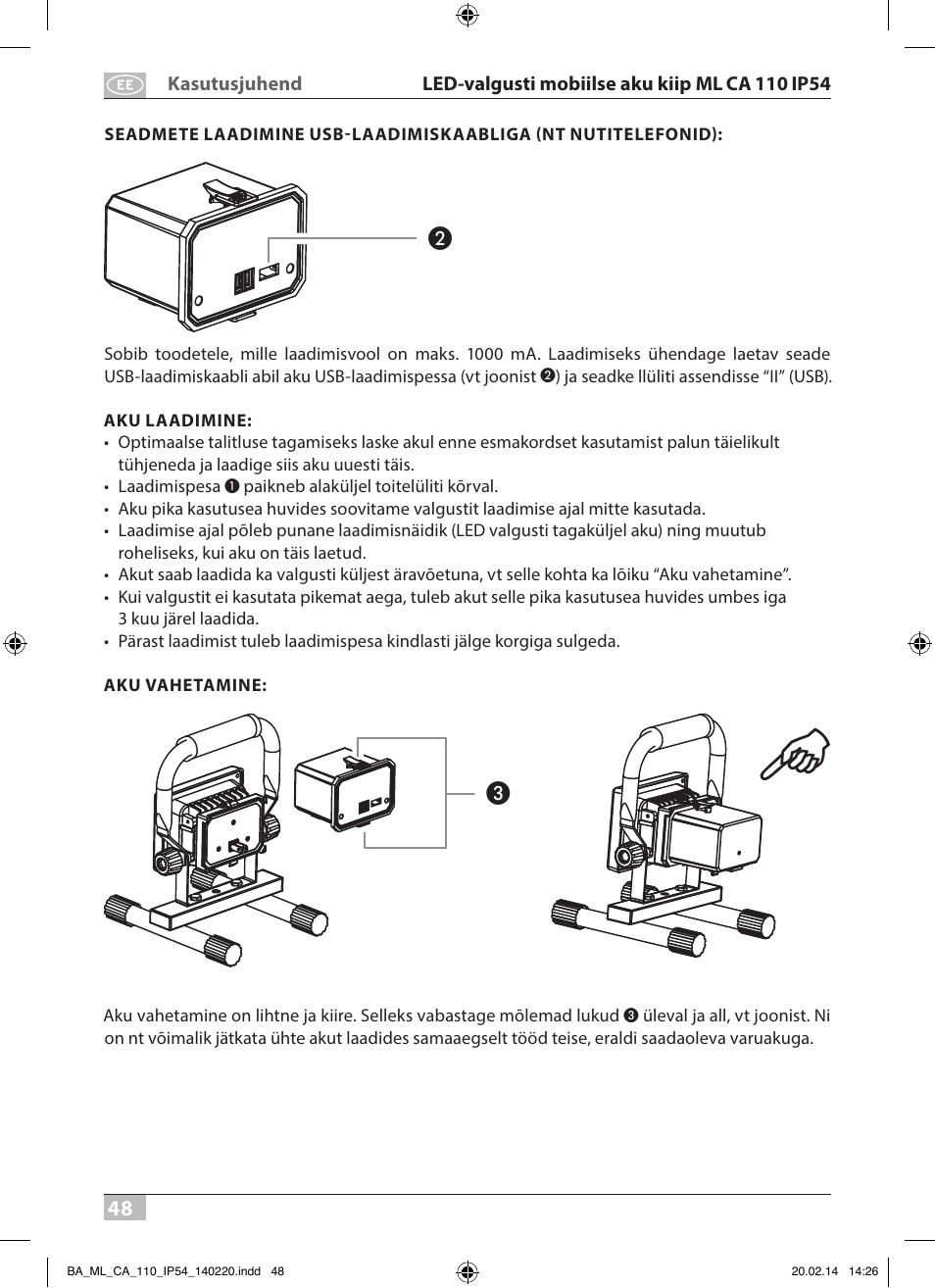 Brennenstuhl Mobile Akku Chip LED Light ML CA 110 IP54 10W 650lm battery exchangeable and with power supply User Manual | Page 48 / 64
