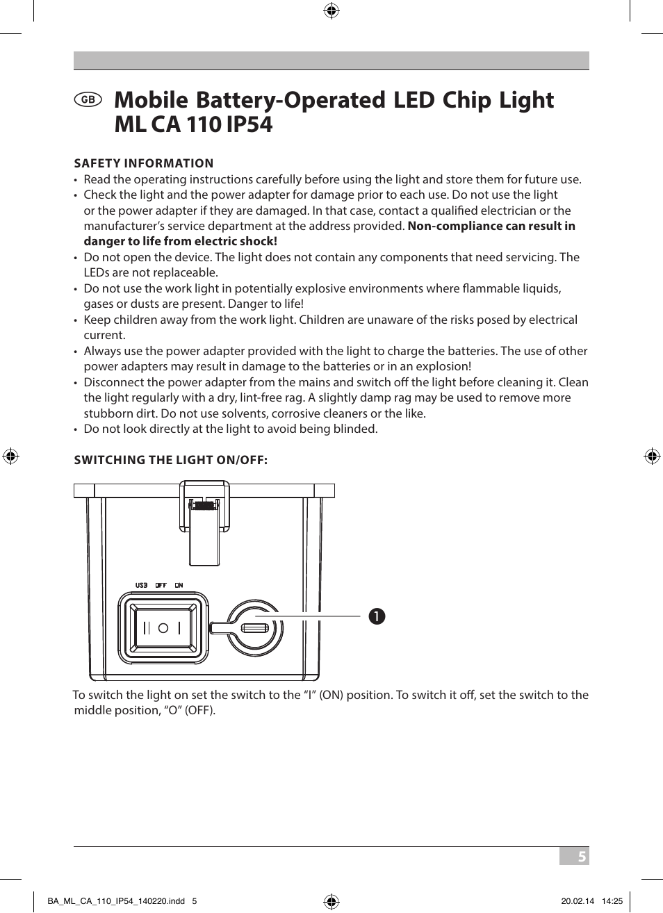 Brennenstuhl Mobile Akku Chip LED Light ML CA 110 IP54 10W 650lm battery exchangeable and with power supply User Manual | Page 5 / 64