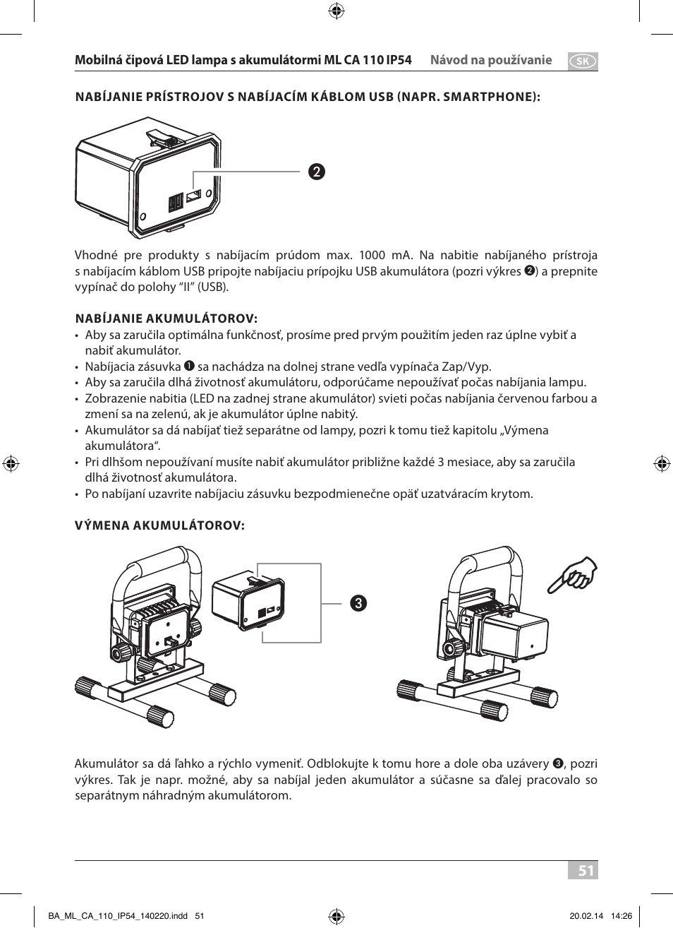 Brennenstuhl Mobile Akku Chip LED Light ML CA 110 IP54 10W 650lm battery exchangeable and with power supply User Manual | Page 51 / 64