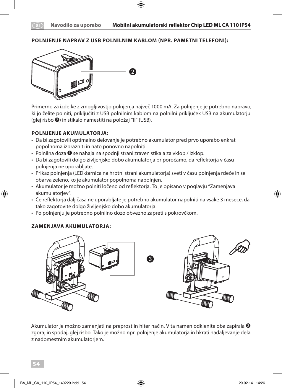 Brennenstuhl Mobile Akku Chip LED Light ML CA 110 IP54 10W 650lm battery exchangeable and with power supply User Manual | Page 54 / 64