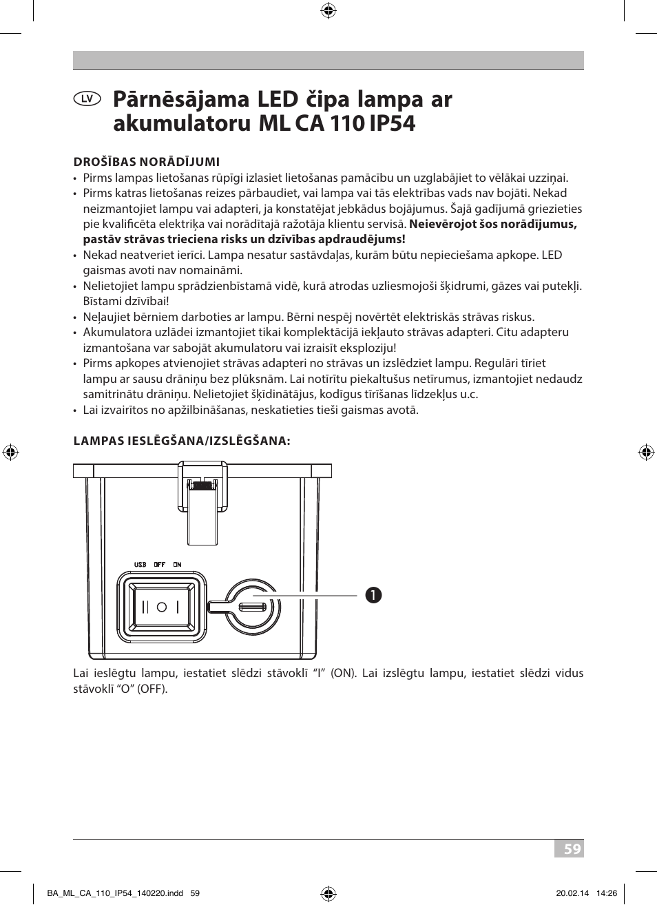Brennenstuhl Mobile Akku Chip LED Light ML CA 110 IP54 10W 650lm battery exchangeable and with power supply User Manual | Page 59 / 64