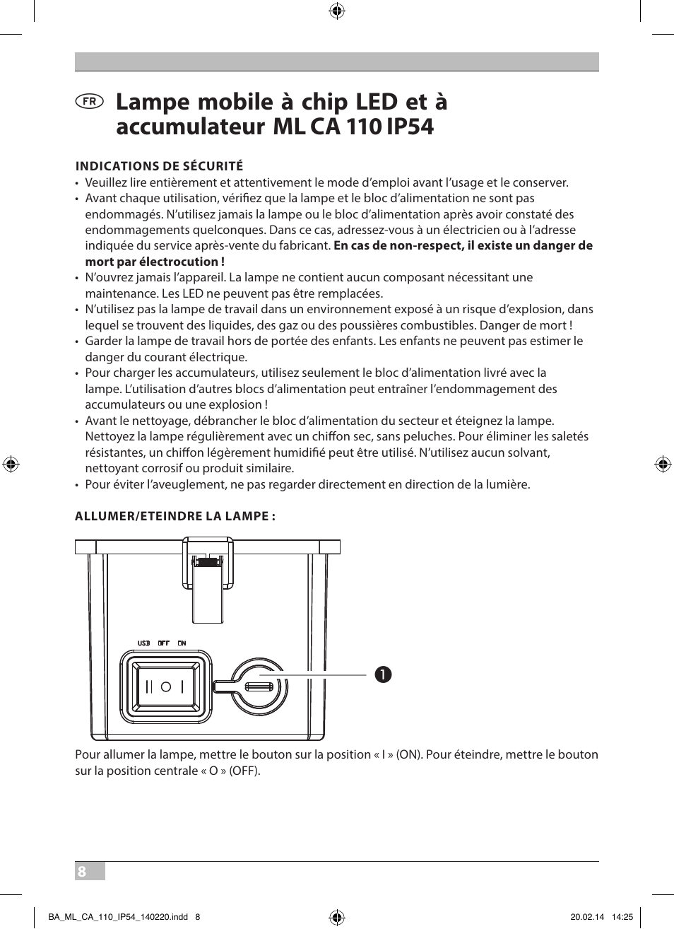 Brennenstuhl Mobile Akku Chip LED Light ML CA 110 IP54 10W 650lm battery exchangeable and with power supply User Manual | Page 8 / 64