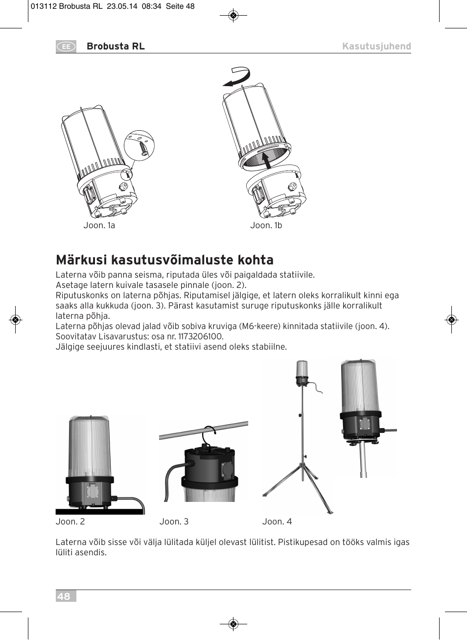 Märkusi kasutusvõimaluste kohta | Brennenstuhl Brobusta All-round Lamp RL E27 IP54 5m H07RN-F 3G1,5 max.60W User Manual | Page 48 / 64