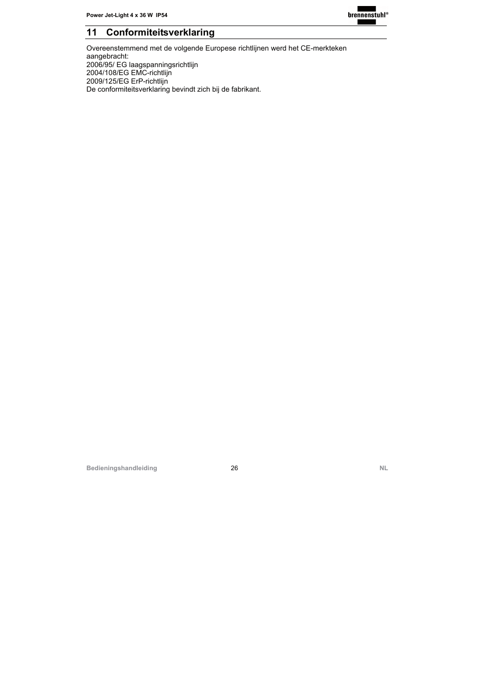 11 conformiteitsverklaring | Brennenstuhl Power Jet-Light 4 x 36 Watt IP54 spotlight with steel frame 5m H07RN-F 3G1,5 4x2920lm Energy efficiency class A User Manual | Page 26 / 36