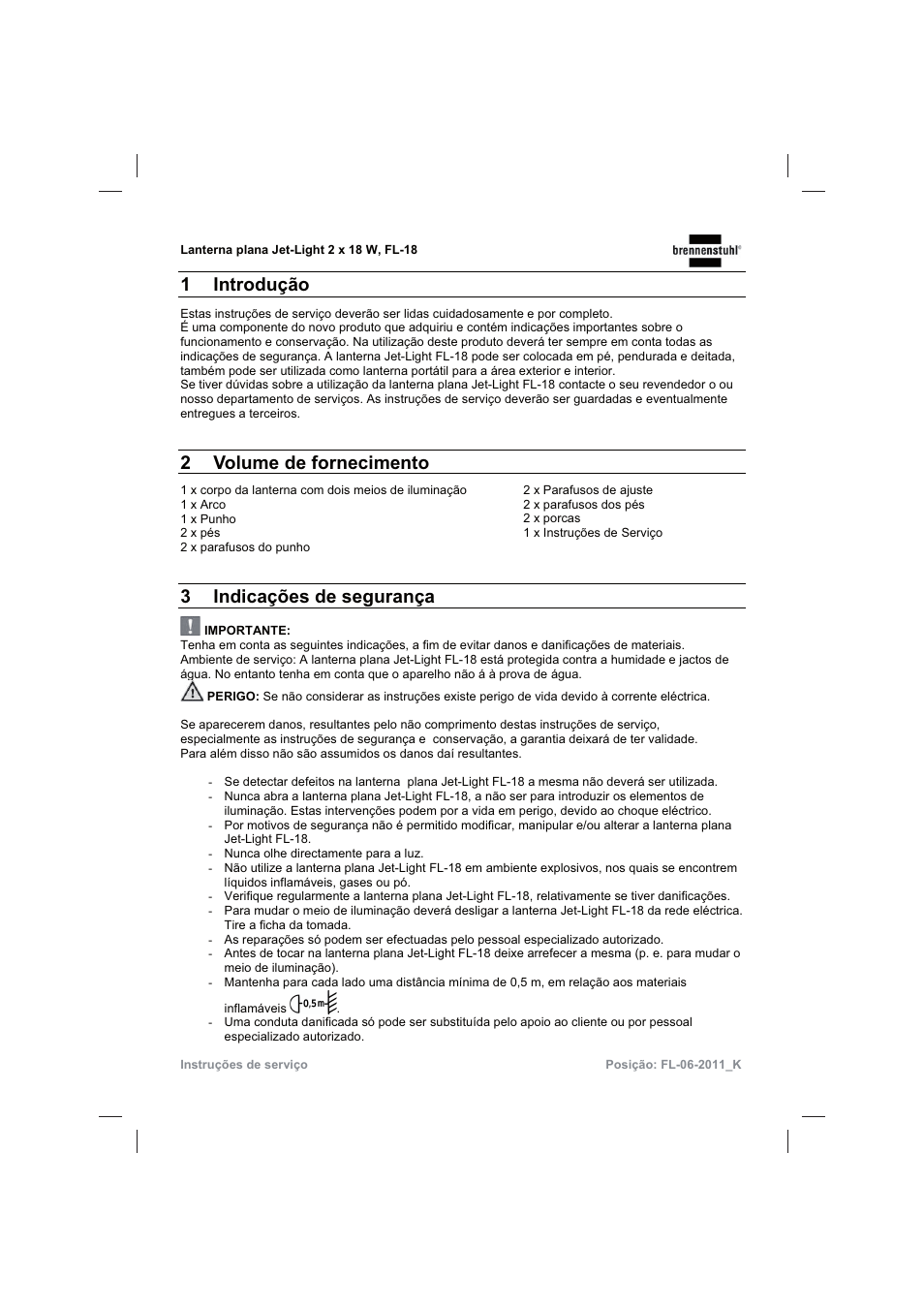 1 introdução, 2volume de fornecimento, 3indicações de segurança | Brennenstuhl Flat Light Jet-Light 36Watt IP44 5m H07RN-F 2x1,0 2x18W 2x1200lm Energy efficiency class B User Manual | Page 34 / 64