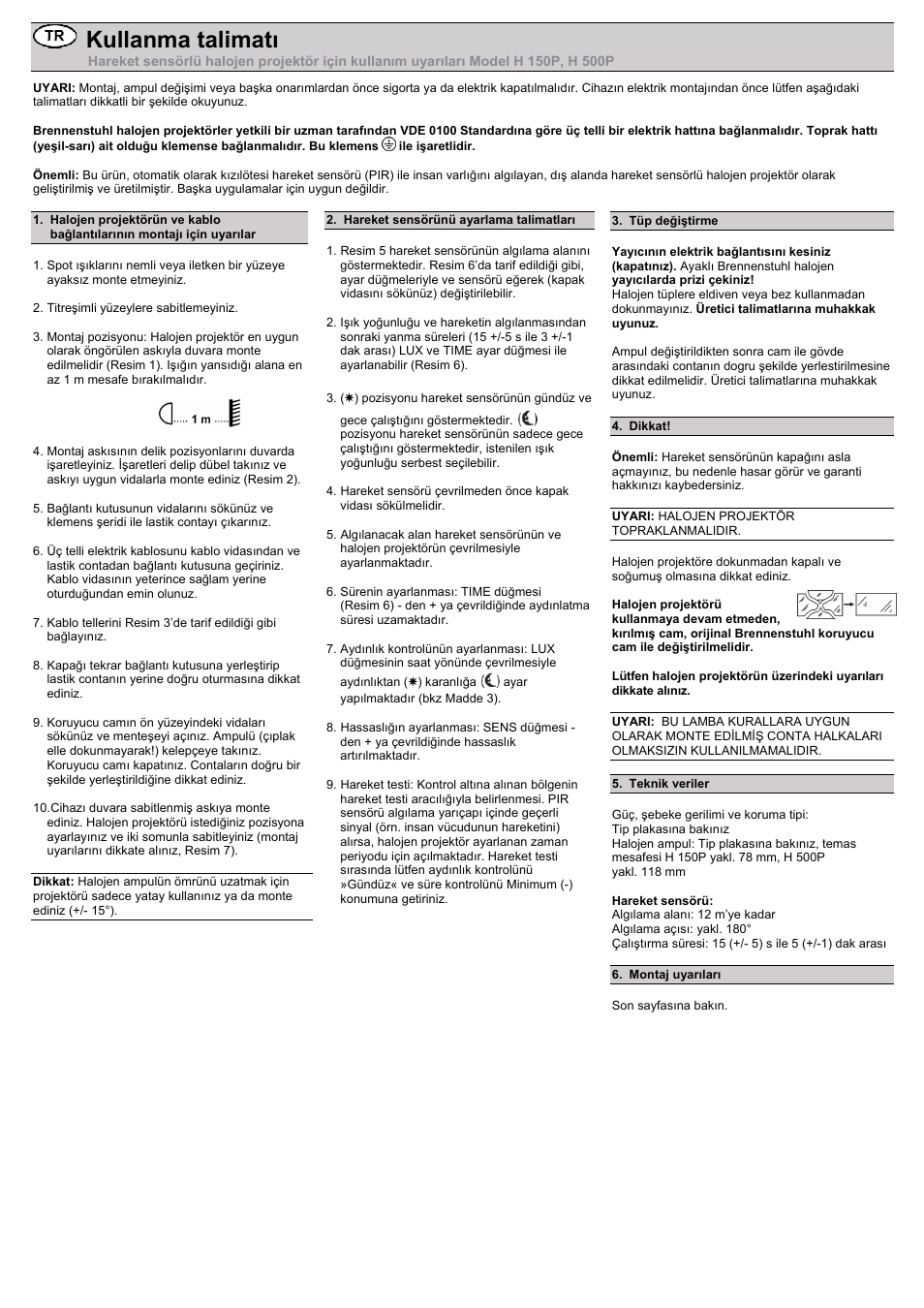 Kullanma talimatı | Brennenstuhl Halogen Light H 500 IP44 with PIR sensor 400W 8545lm black Energy efficiency class C User Manual | Page 10 / 16