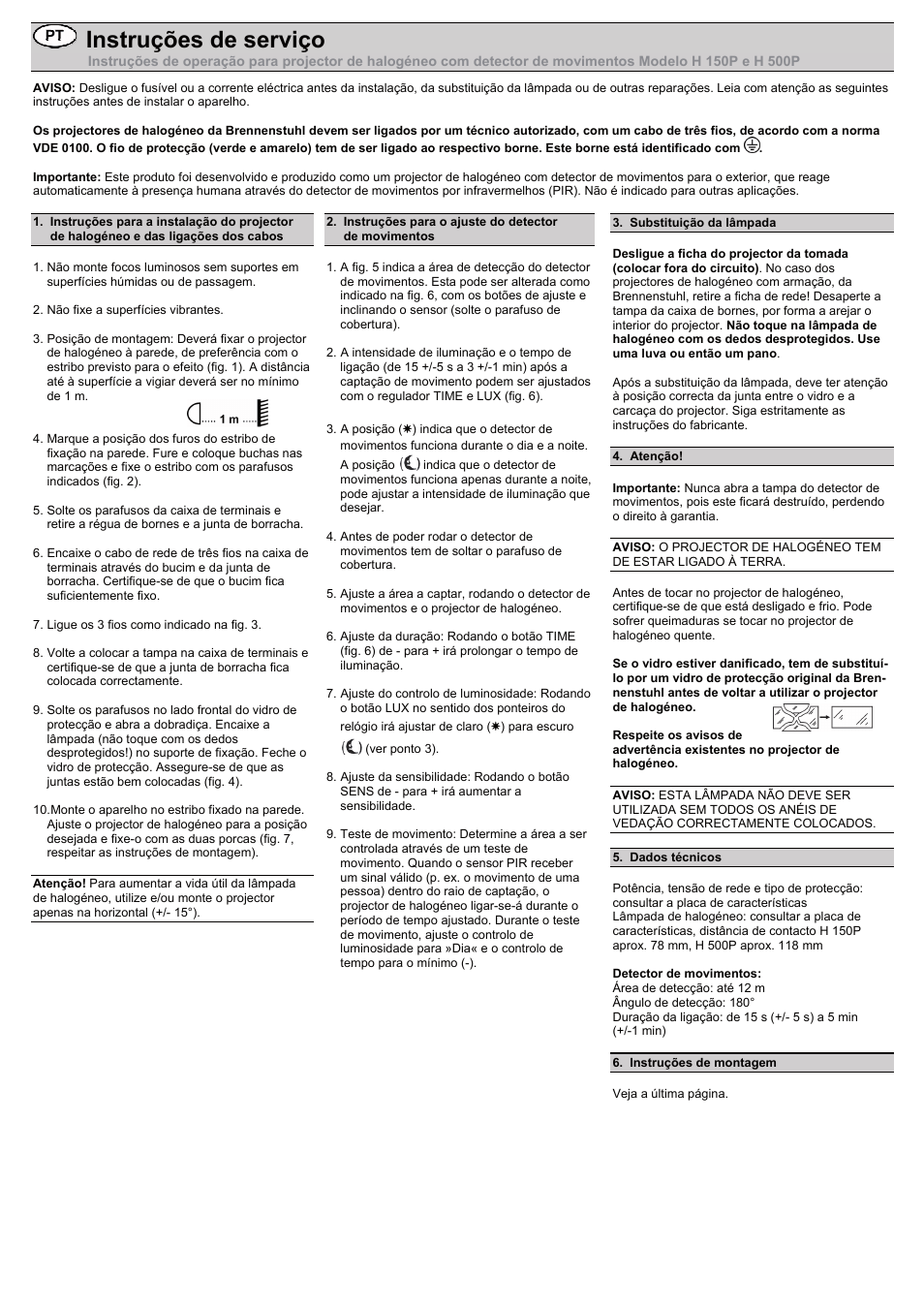 Instruções de serviço | Brennenstuhl Halogen Light H 500 IP44 with PIR sensor 400W 8545lm black Energy efficiency class C User Manual | Page 12 / 16