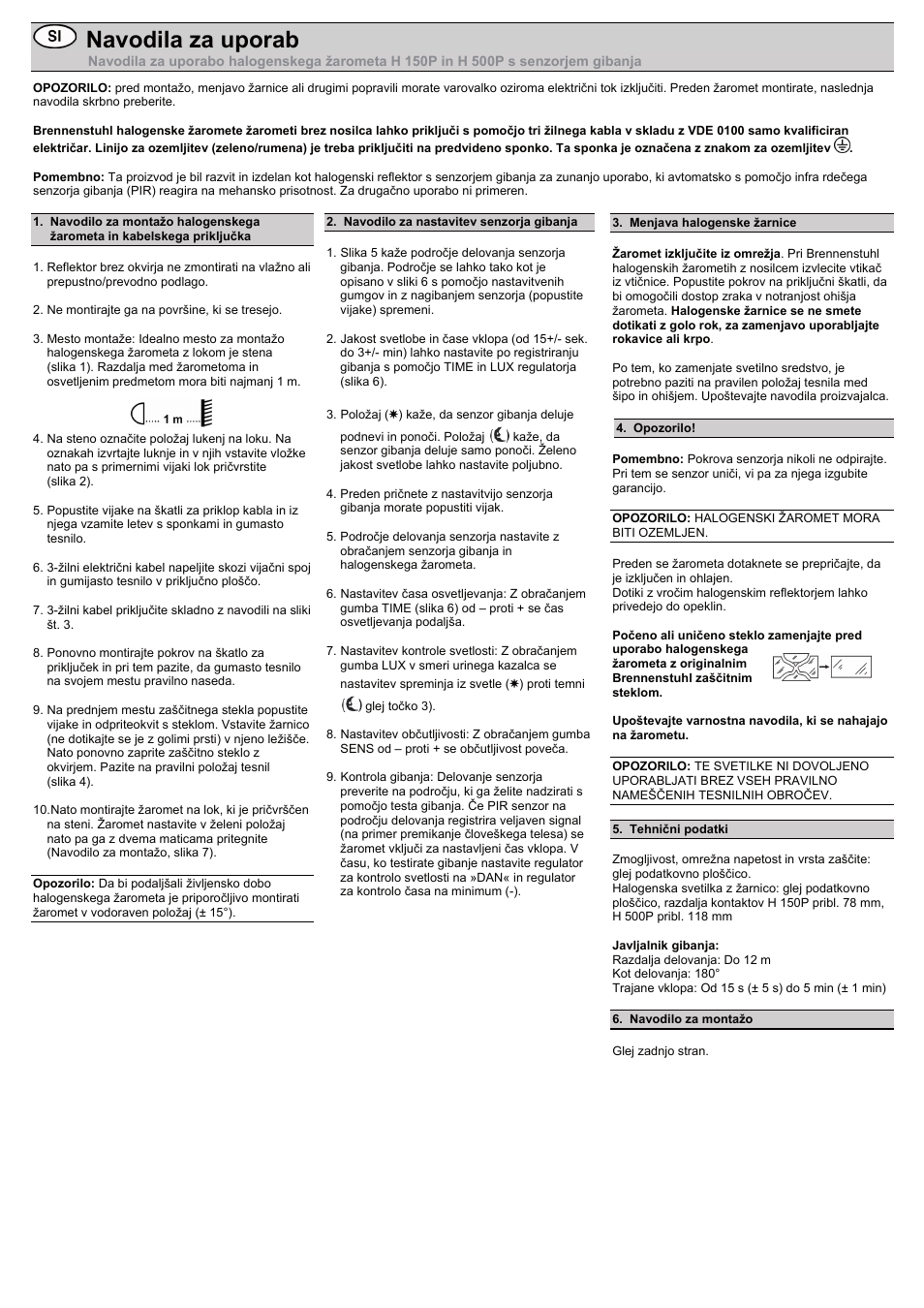 Navodila za uporab | Brennenstuhl Halogen Light H 500 IP44 with PIR sensor 400W 8545lm black Energy efficiency class C User Manual | Page 13 / 16