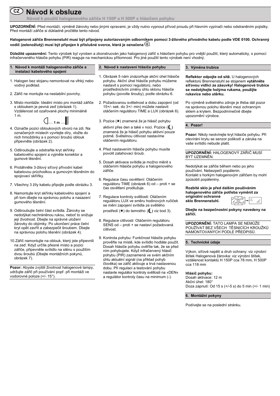Návod k obsluze | Brennenstuhl Halogen Light H 500 IP44 with PIR sensor 400W 8545lm black Energy efficiency class C User Manual | Page 15 / 16