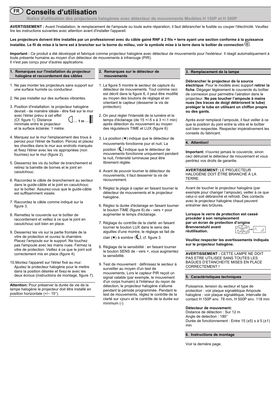 Conseils d’utilisation | Brennenstuhl Halogen Light H 500 IP44 with PIR sensor 400W 8545lm black Energy efficiency class C User Manual | Page 3 / 16