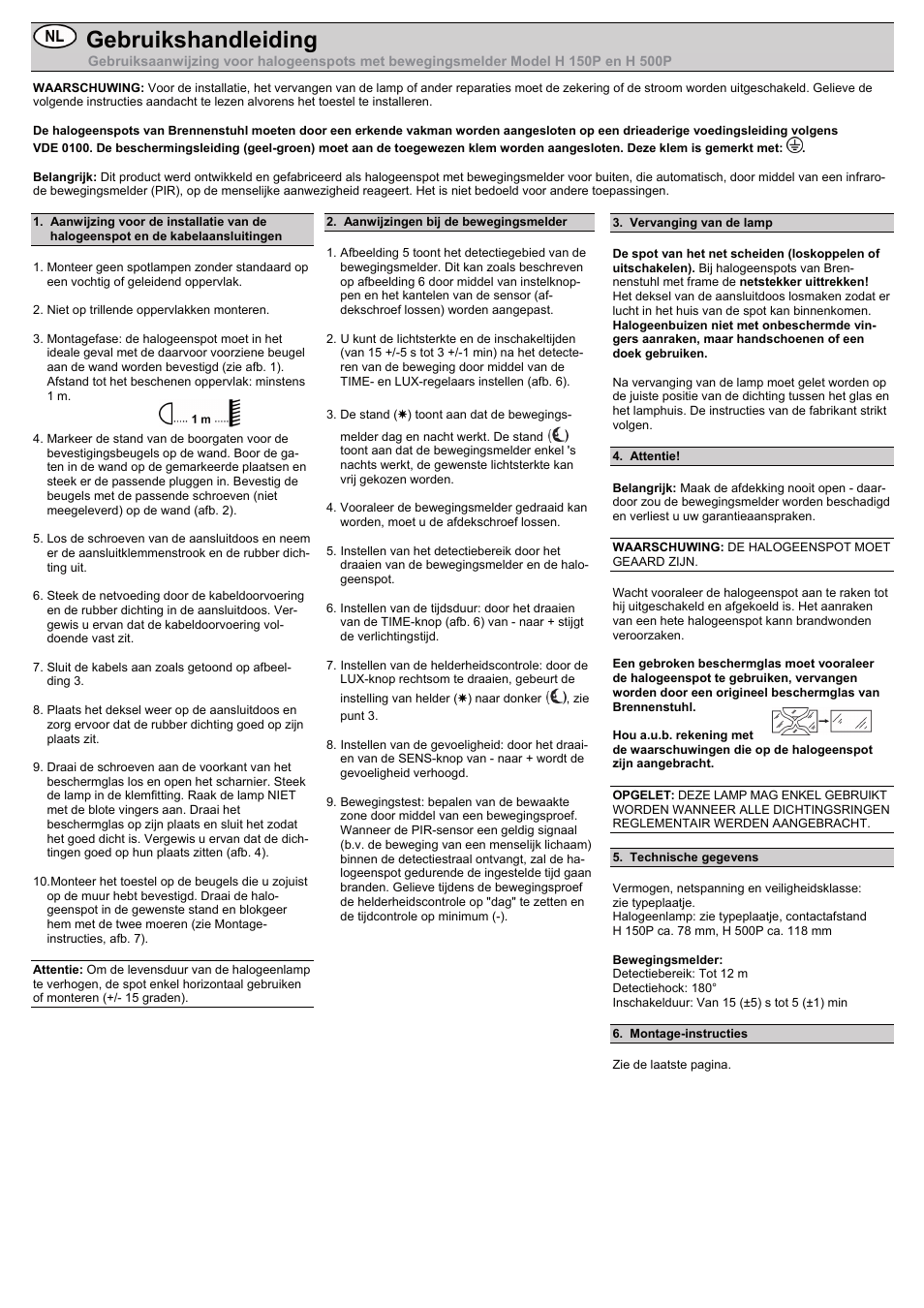 Gebruikshandleiding | Brennenstuhl Halogen Light H 500 IP44 with PIR sensor 400W 8545lm black Energy efficiency class C User Manual | Page 4 / 16