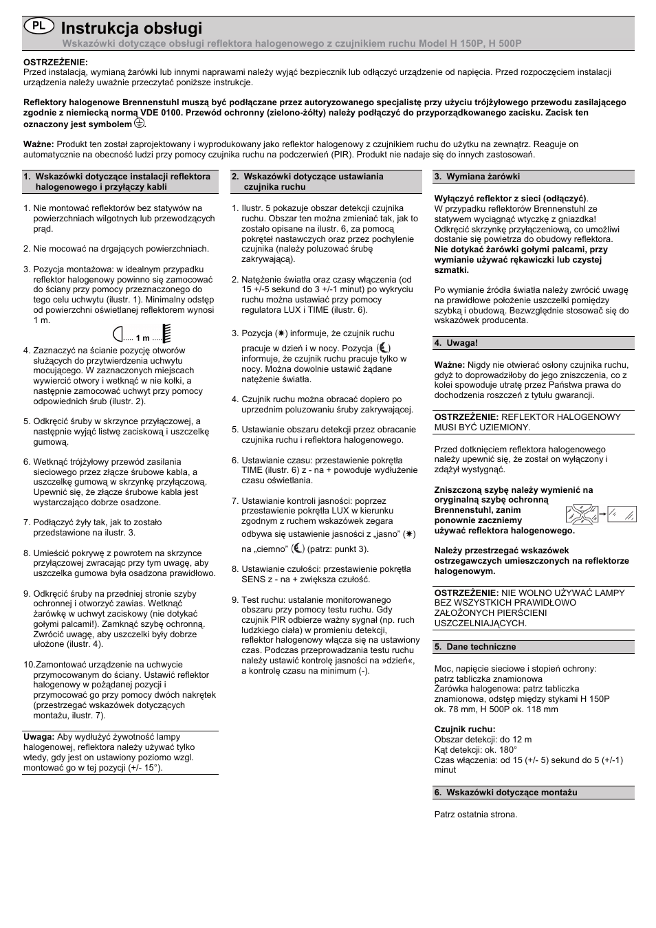 Instrukcja obsługi | Brennenstuhl Halogen Light H 500 IP44 with PIR sensor 400W 8545lm black Energy efficiency class C User Manual | Page 8 / 16