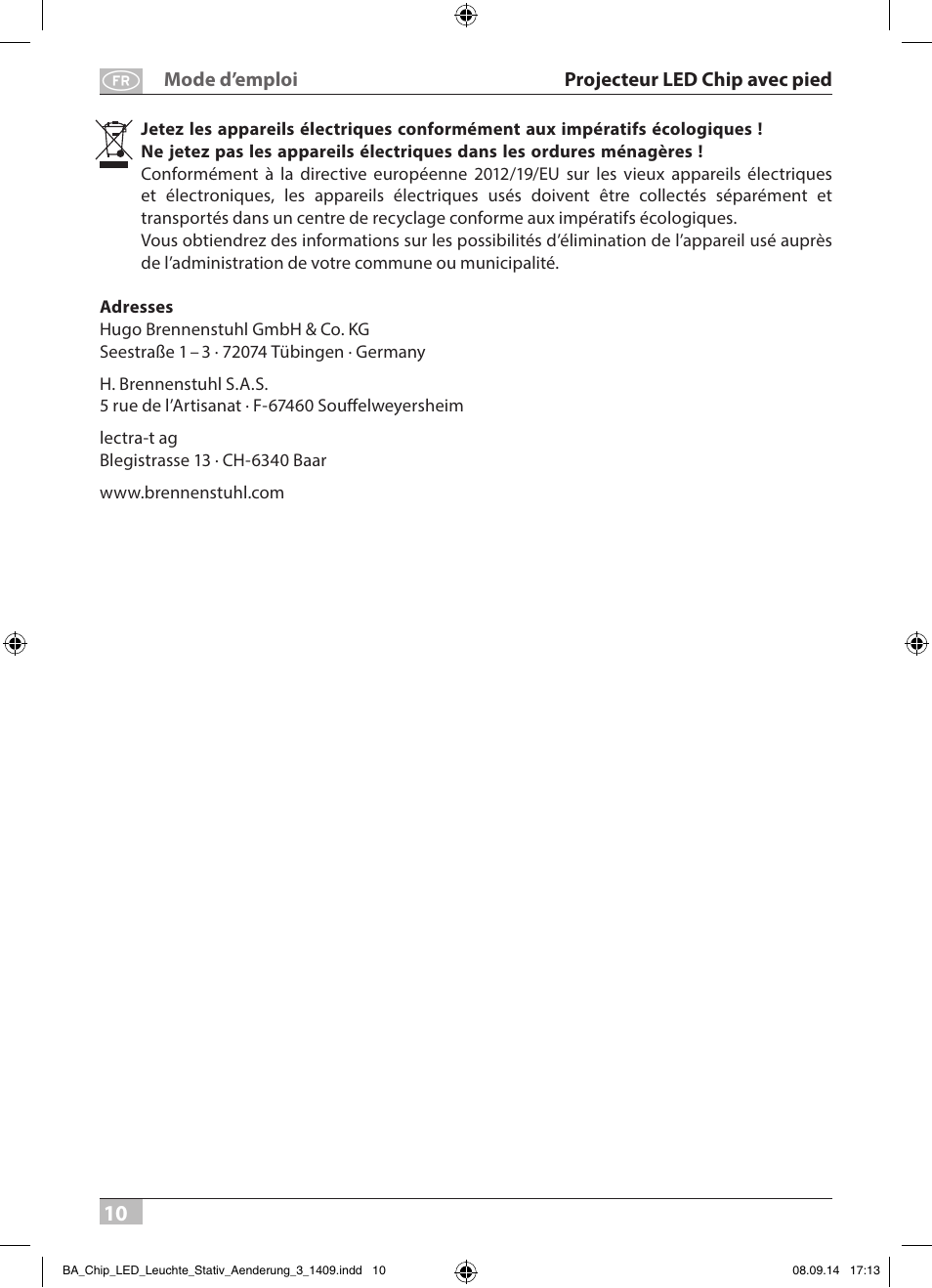 Brennenstuhl COB LED Light SL CN 150 IP65 with tripod 5m H07RN-F 3G1,0 50W 3500lm Energy efficiency class A User Manual | Page 10 / 64