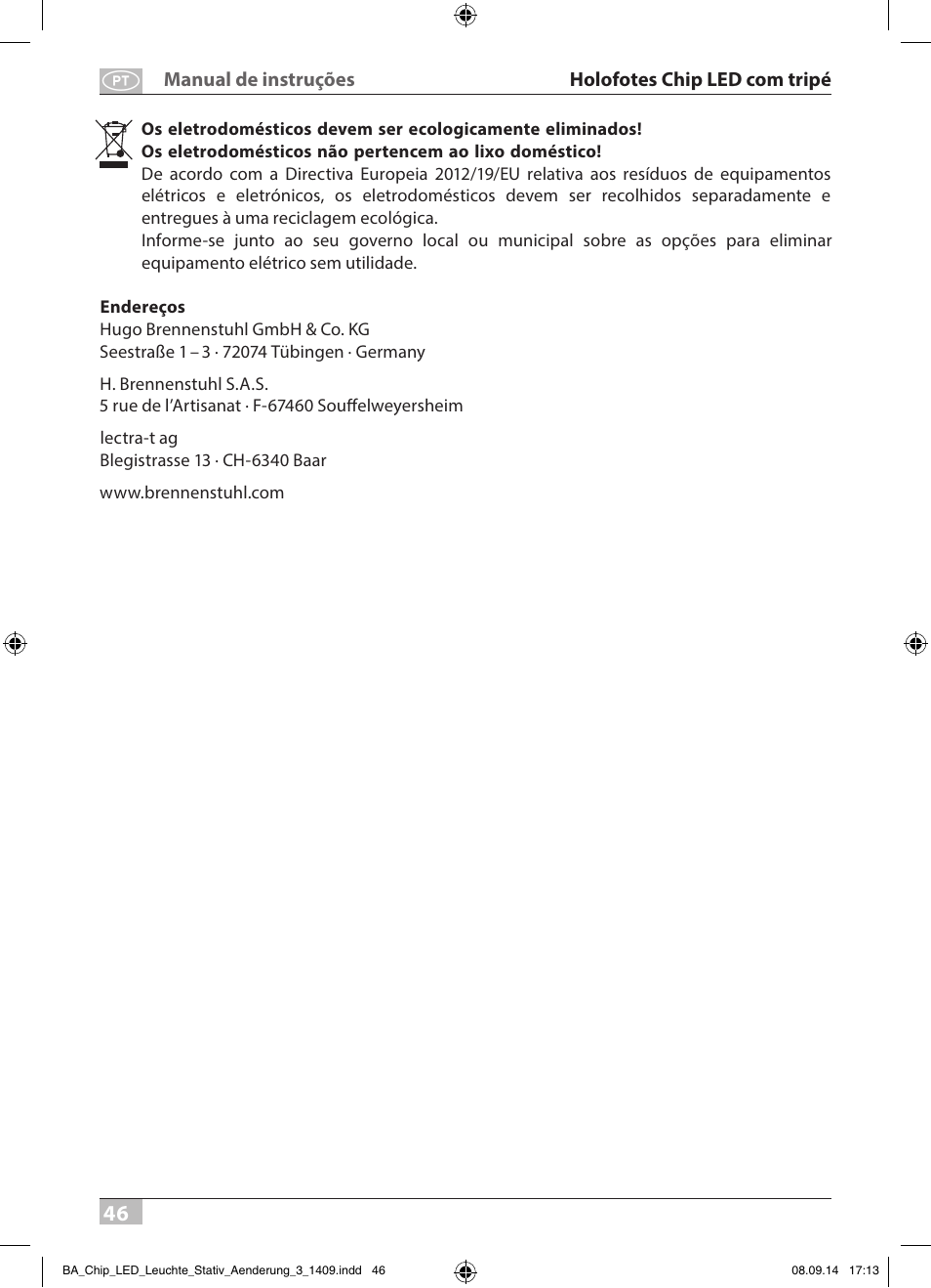 Brennenstuhl COB LED Light SL CN 150 IP65 with tripod 5m H07RN-F 3G1,0 50W 3500lm Energy efficiency class A User Manual | Page 46 / 64