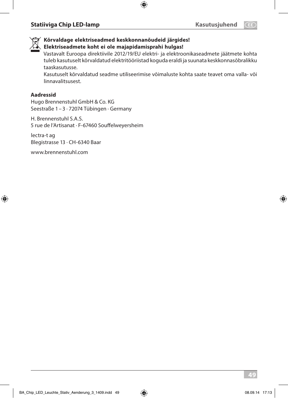 Brennenstuhl COB LED Light SL CN 150 IP65 with tripod 5m H07RN-F 3G1,0 50W 3500lm Energy efficiency class A User Manual | Page 49 / 64