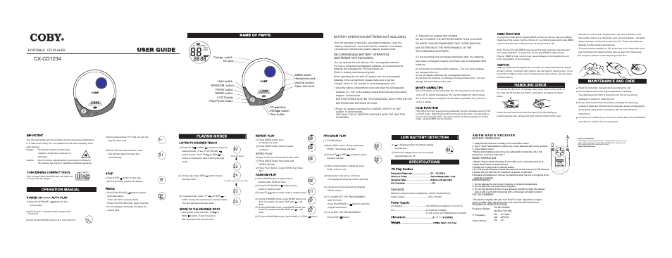 COBY CX-CD1234 User Manual | 1 page